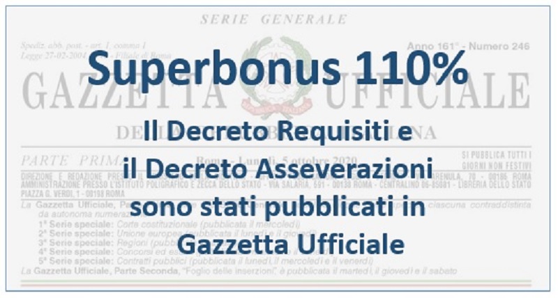 Superbonus 110% : i decreti Asseverazioni e Requisiti in Gazzetta Ufficiale