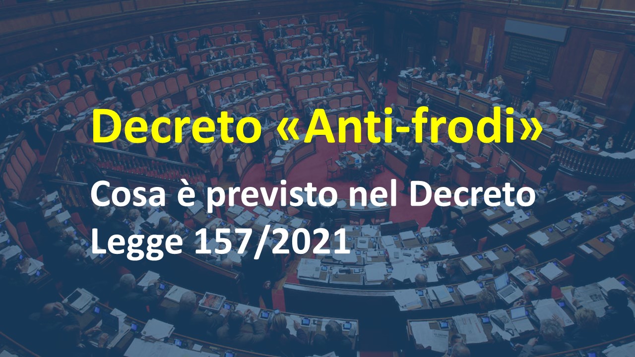 Decreto Legge 157/2021 (“Anti-frodi”) : cosa prevede ?